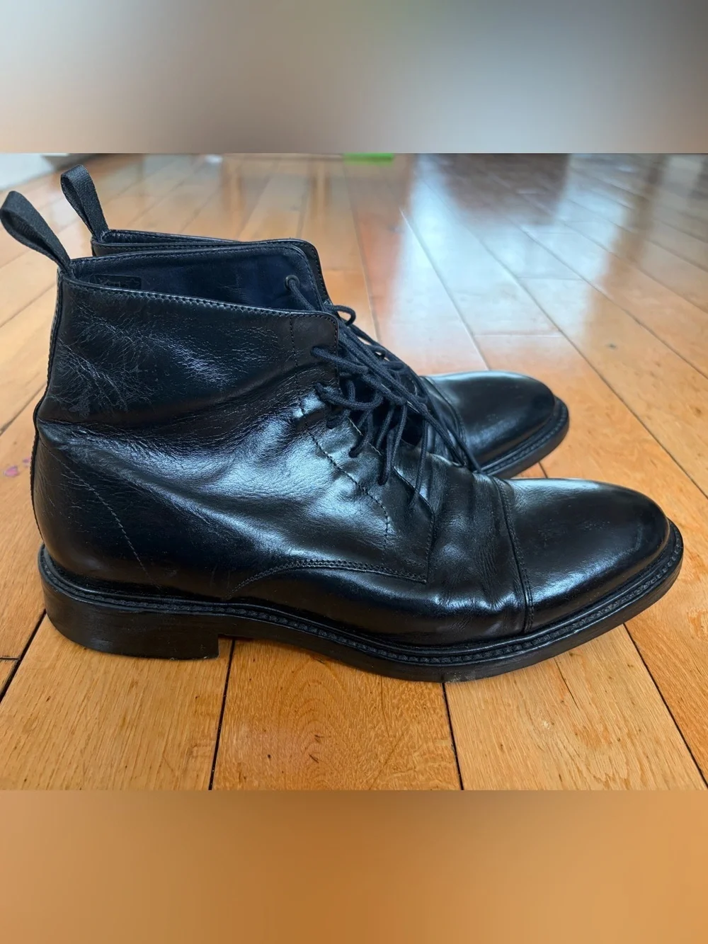 Paul Smith Black Leather Combat Cap Toe Lace Up Ankle Boots Mens Uk 7 US 8